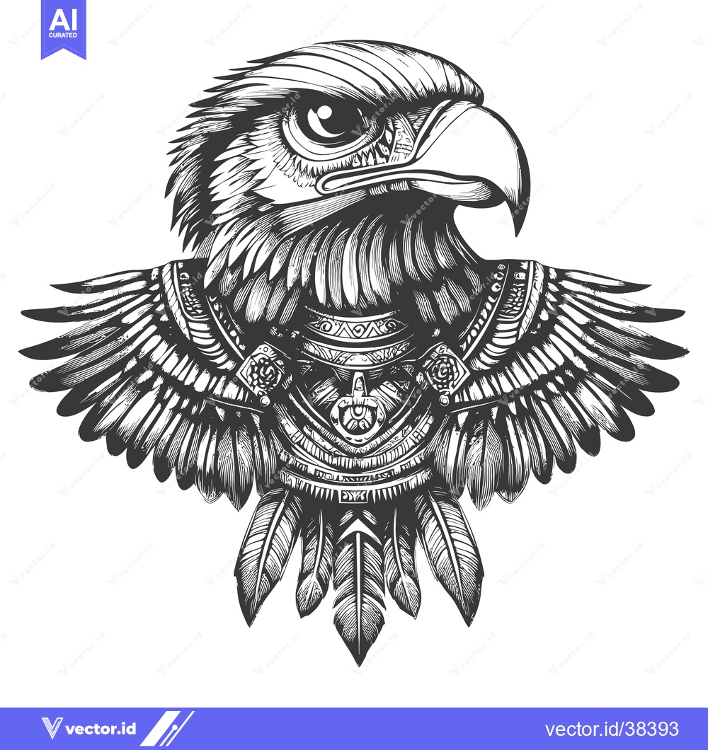 Premium Vector of Eagle Head with Wings and Feathers in a Tribal Design