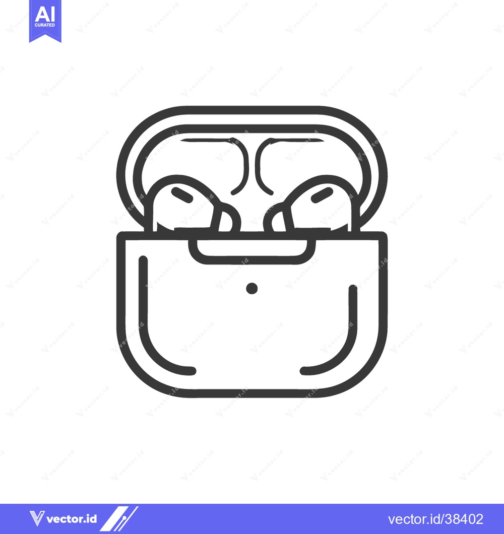Premium Vector of Minimalist Line Art: Wireless Earbuds in Charging Case, Modern Technol