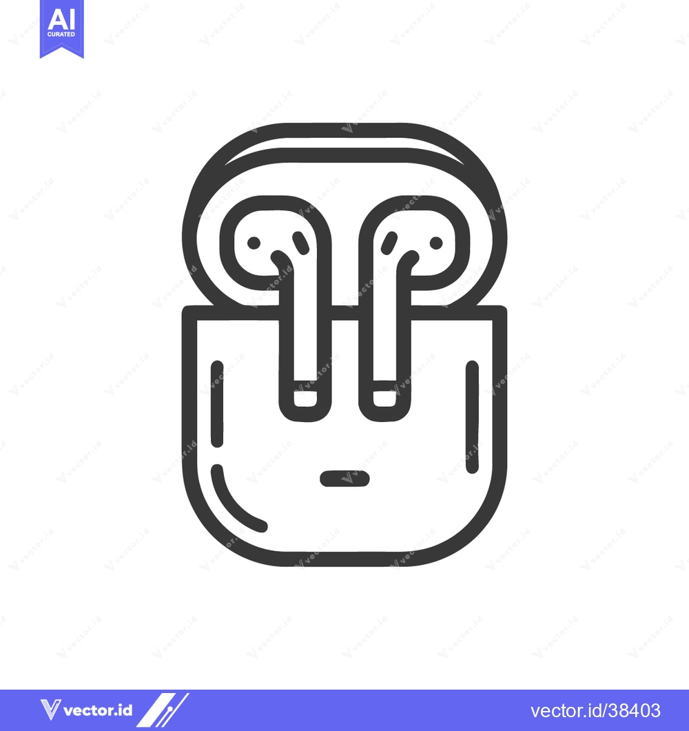 Premium Vector of Minimalist Wireless Earbuds Icon: Sleek Design in Charging Case, Moder