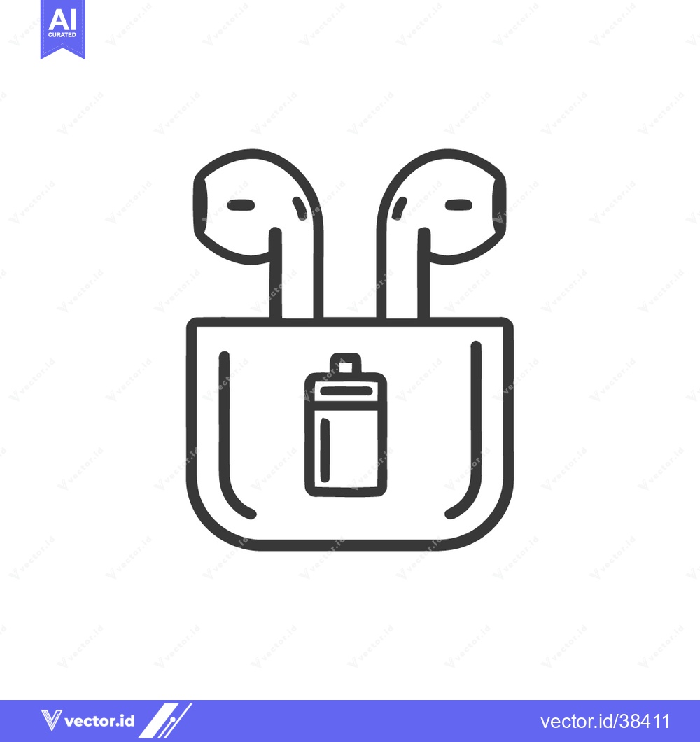 Premium Vector dari Minimalist Line Art: Wireless Earbuds in Charging Case Icon on White