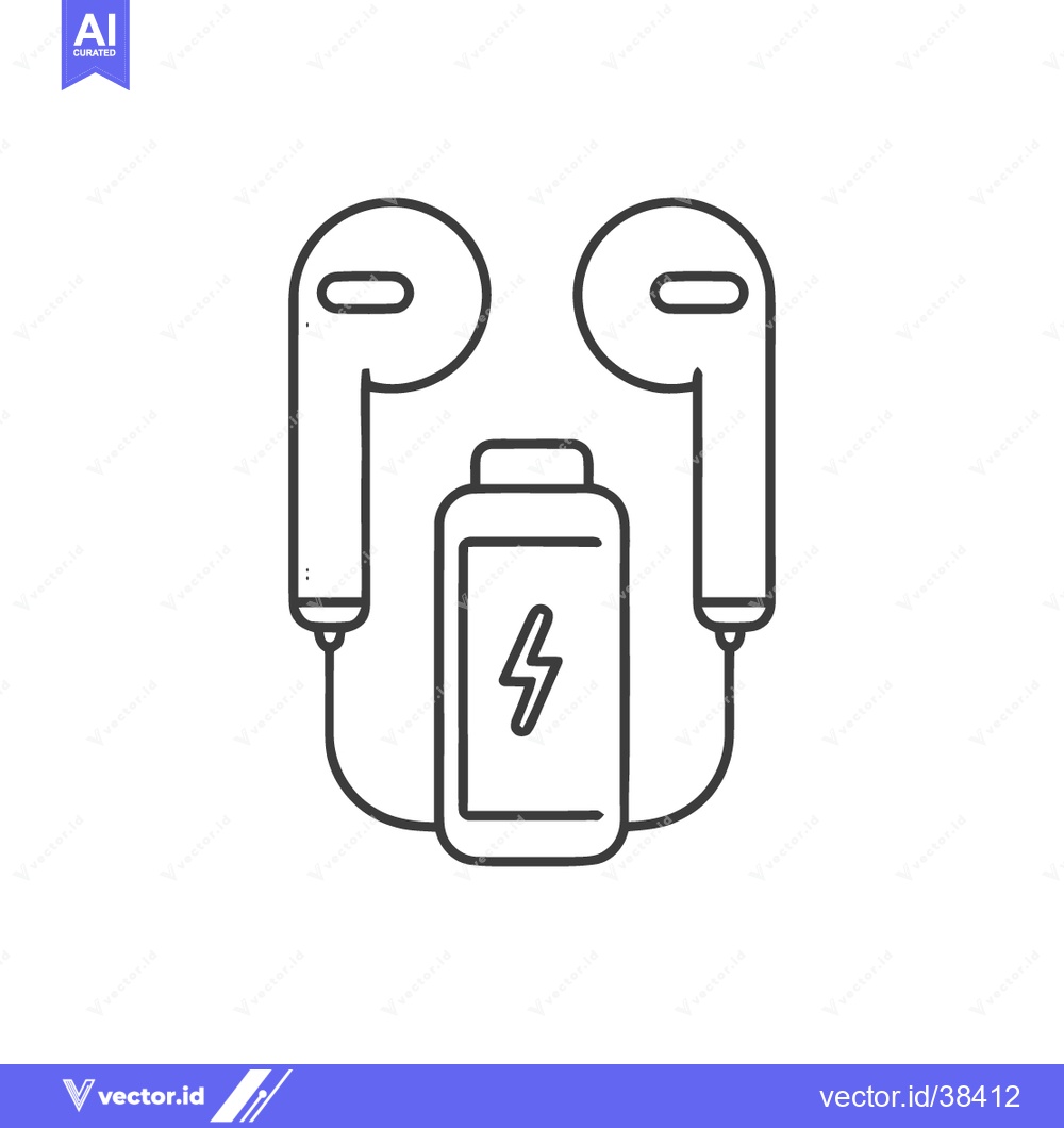 Premium Vector of Minimalist Earbuds and Battery Icon: Clean Line Art Illustration on Wh