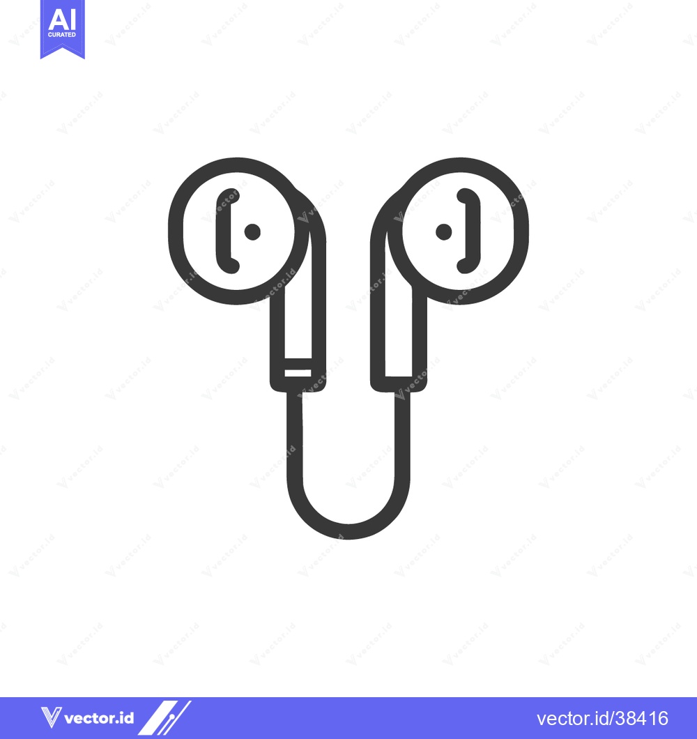 Premium Vector of Minimalist Earbuds Icon: Modern Audio Technology Outline on White Back