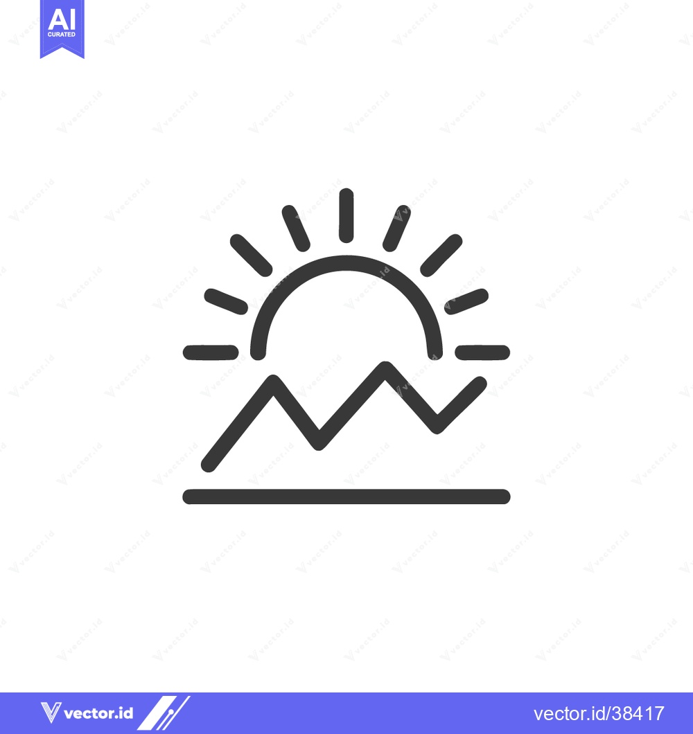 Premium Vector dari Minimalist Sunrise Over Mountains Icon: Simple Line Art Design