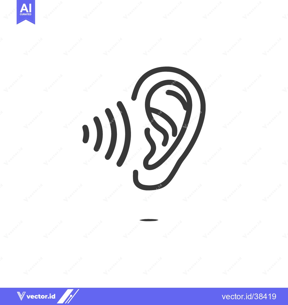 Premium Vector dari Minimalist Ear Icon with Sound Waves, Hearing Concept, Black Outline o