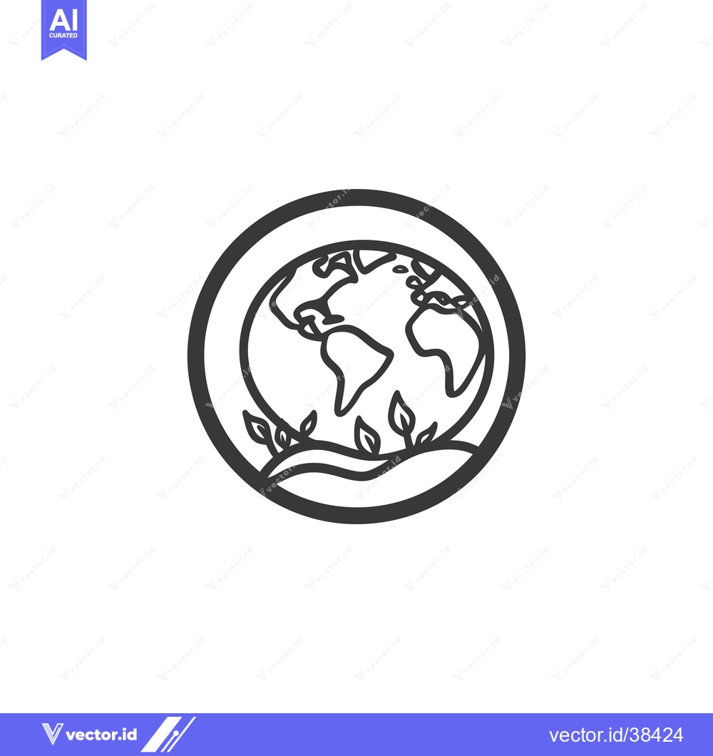 Premium Vector of A black and white stylized world globe with leaves growing