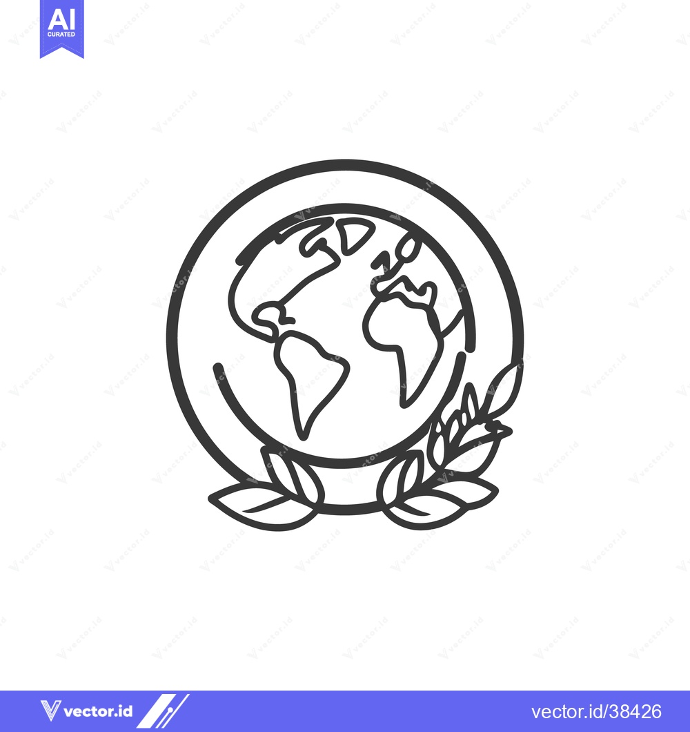 Premium Vector dari Simplified globe graphic encircled with a leafy plant illustration des