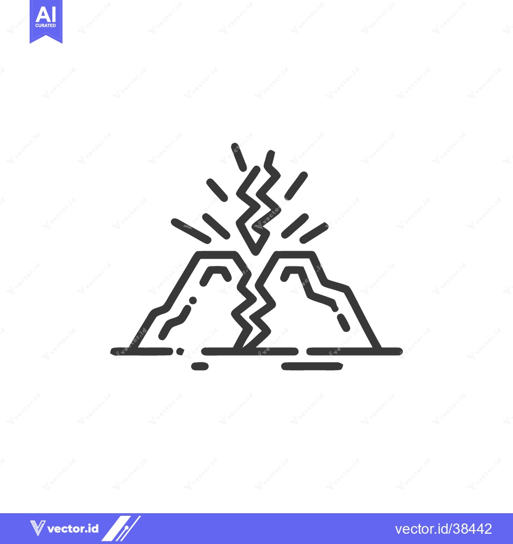 Premium Vector of Striking Volcano Icon: Linear Design with Lightning Bolt Eruption