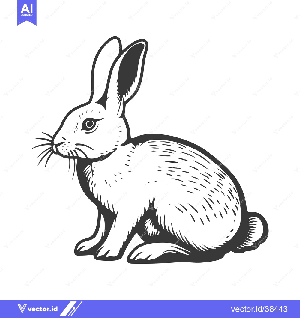 Premium Vector of A simple monochrome illustration depicting a seated long eared rabbit
