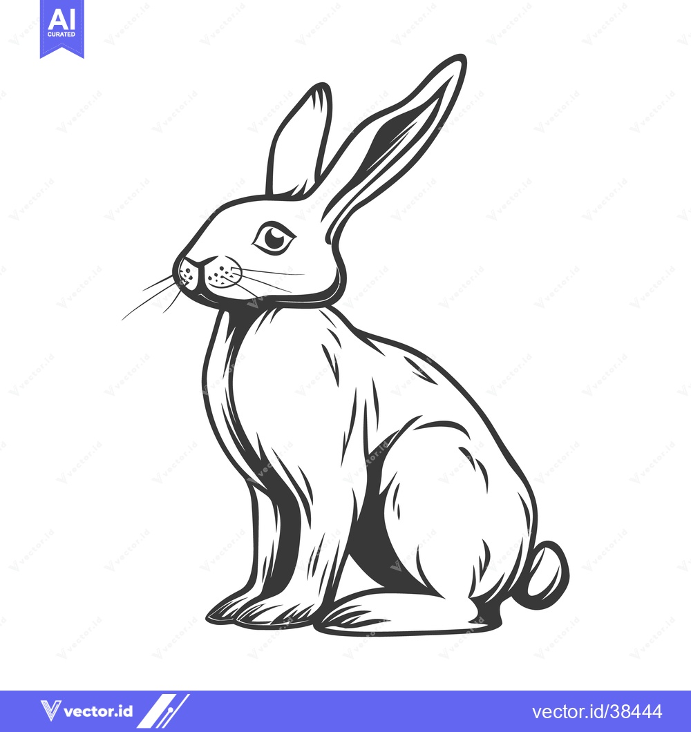 Premium Vector dari A detailed line drawing depicting a sitting rabbit on white background
