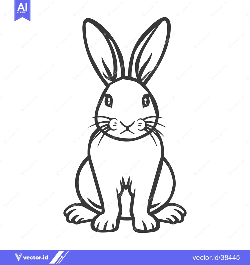 Premium Vector dari A black and white illustration of a cute sitting rabbit