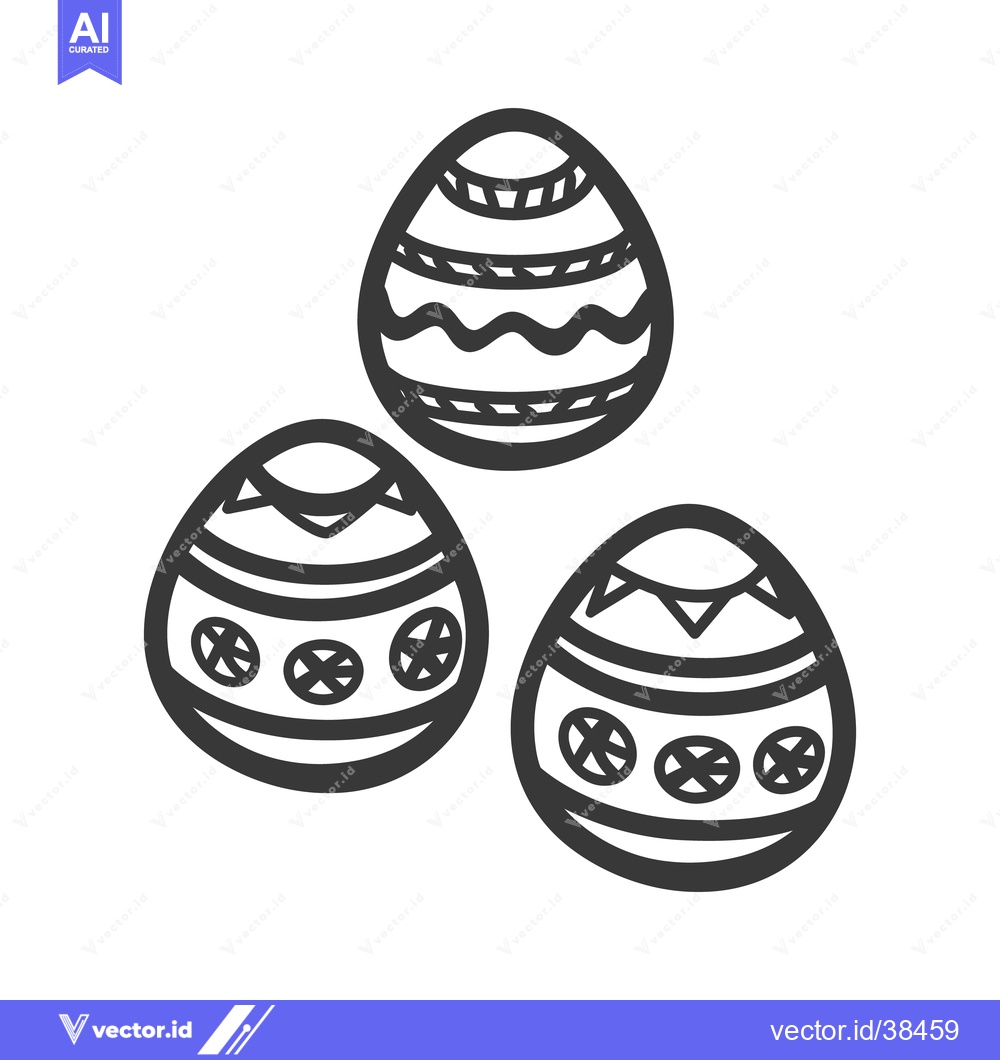 Premium Vector dari Three stylized decorated eggs are displayed in a white background