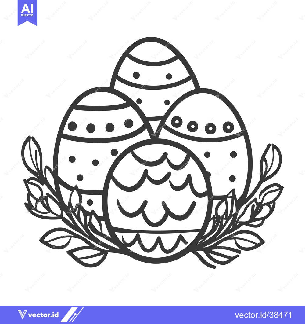 Premium Vector dari Grouped decorated easter eggs surrounded by leaves and branches