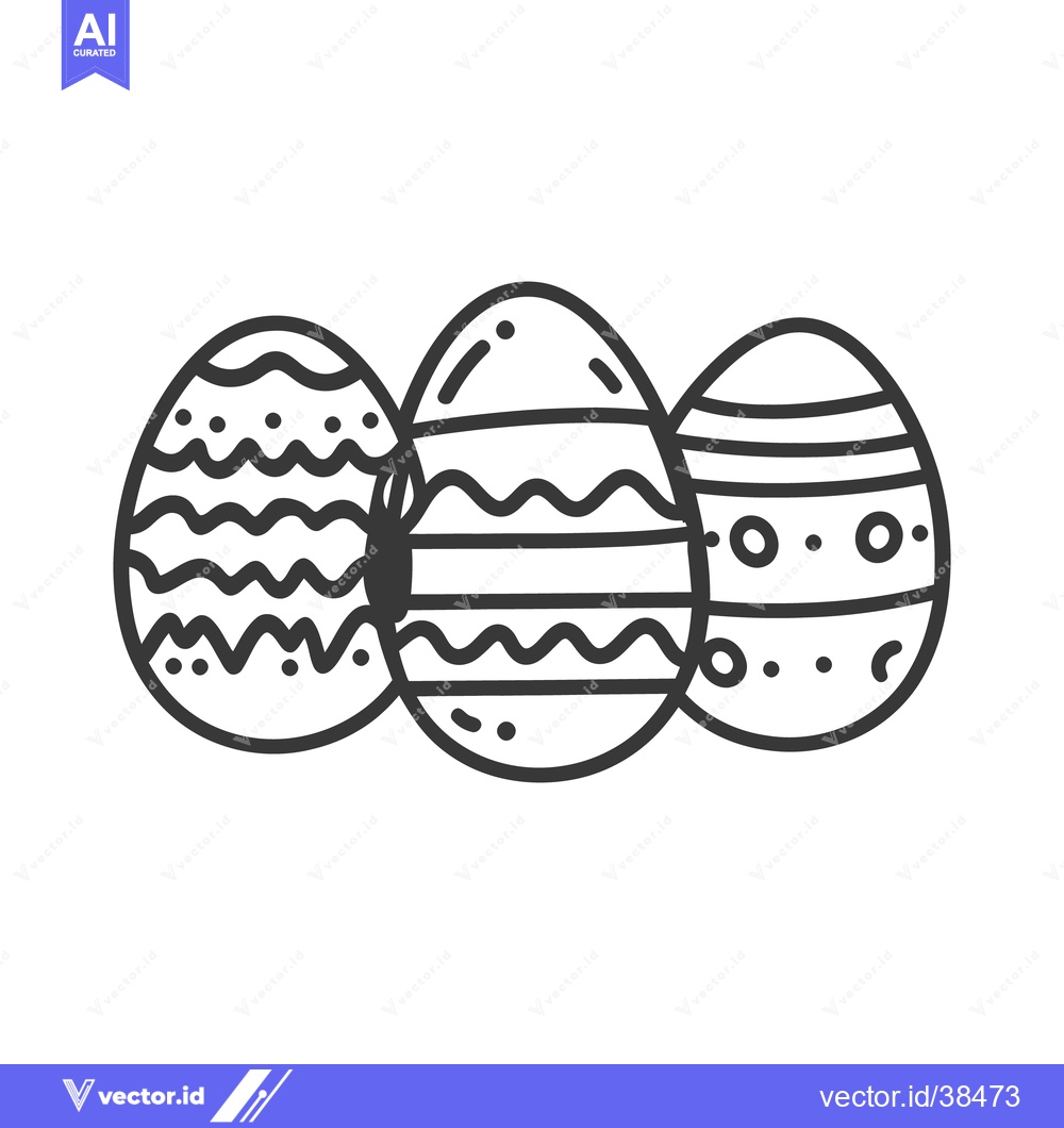 Premium Vector of Three decorated eggs are displayed in a simple line drawing
