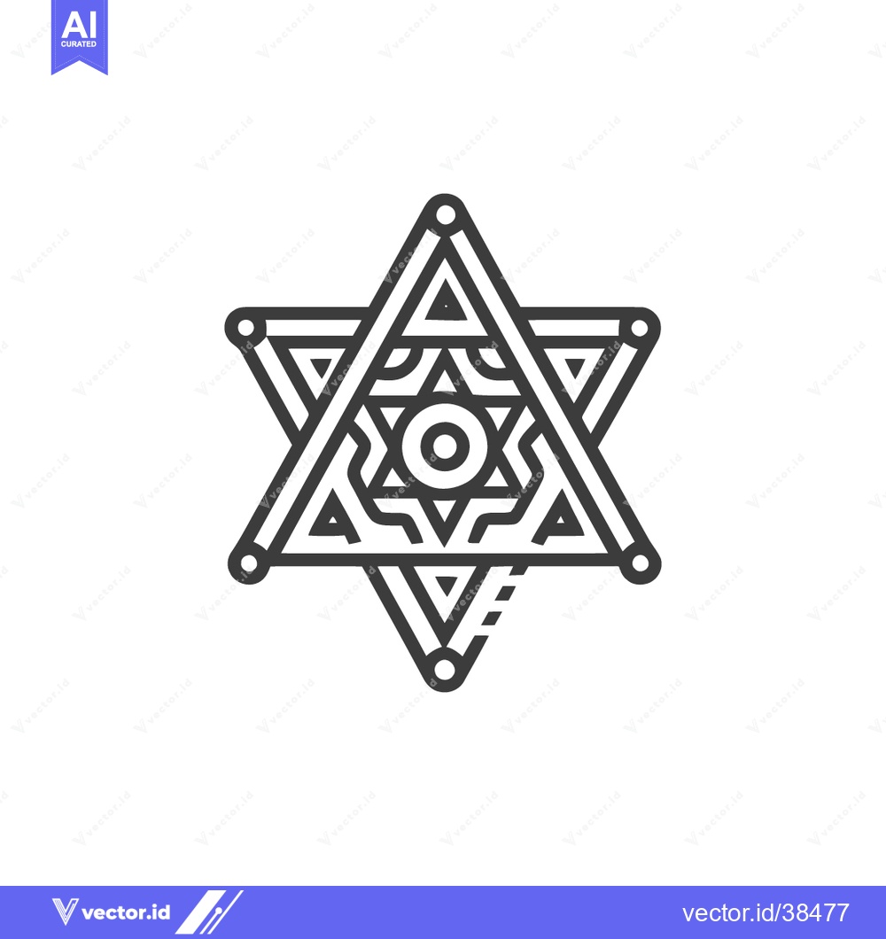 Premium Vector of Intricate Star of David Line Art: Geometric Jewish Symbol on White Bac