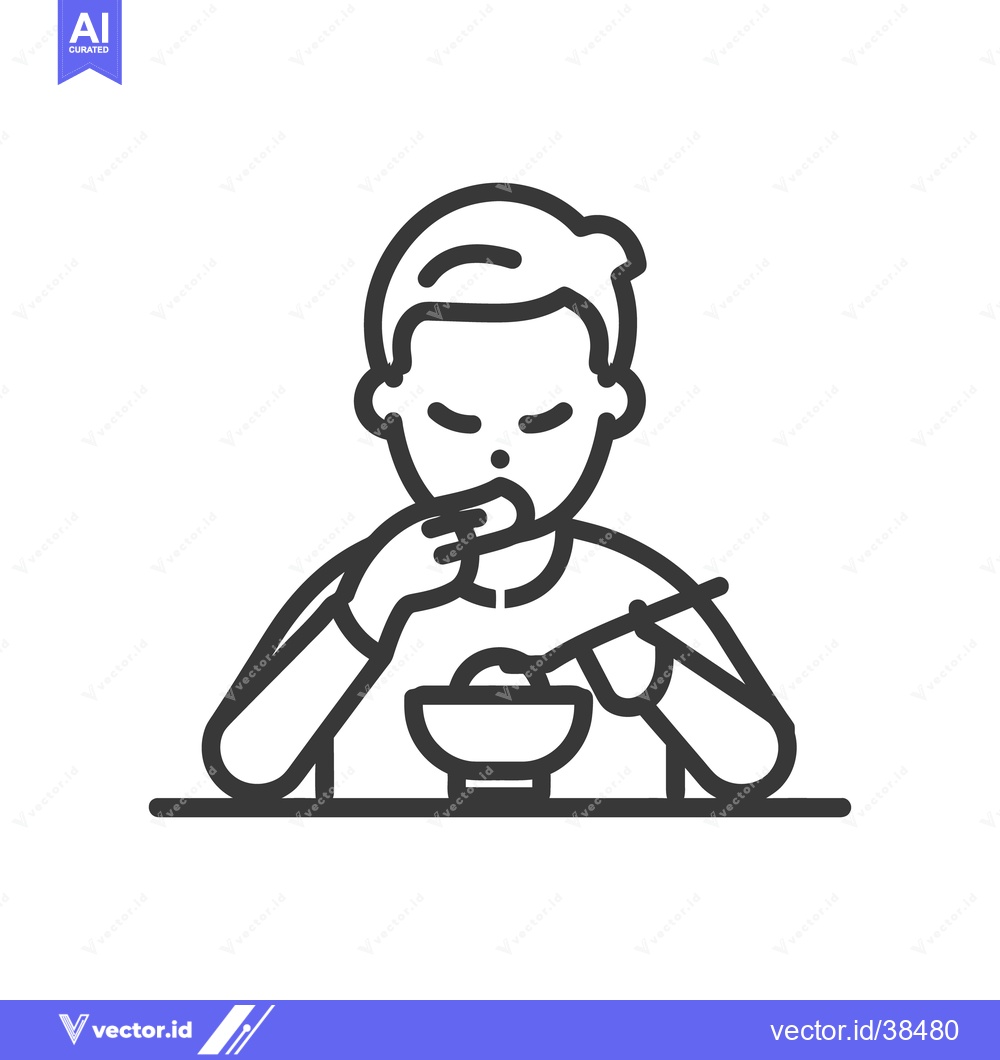 Premium Vector dari A minimalist black line illustration depicts a person eating with uten