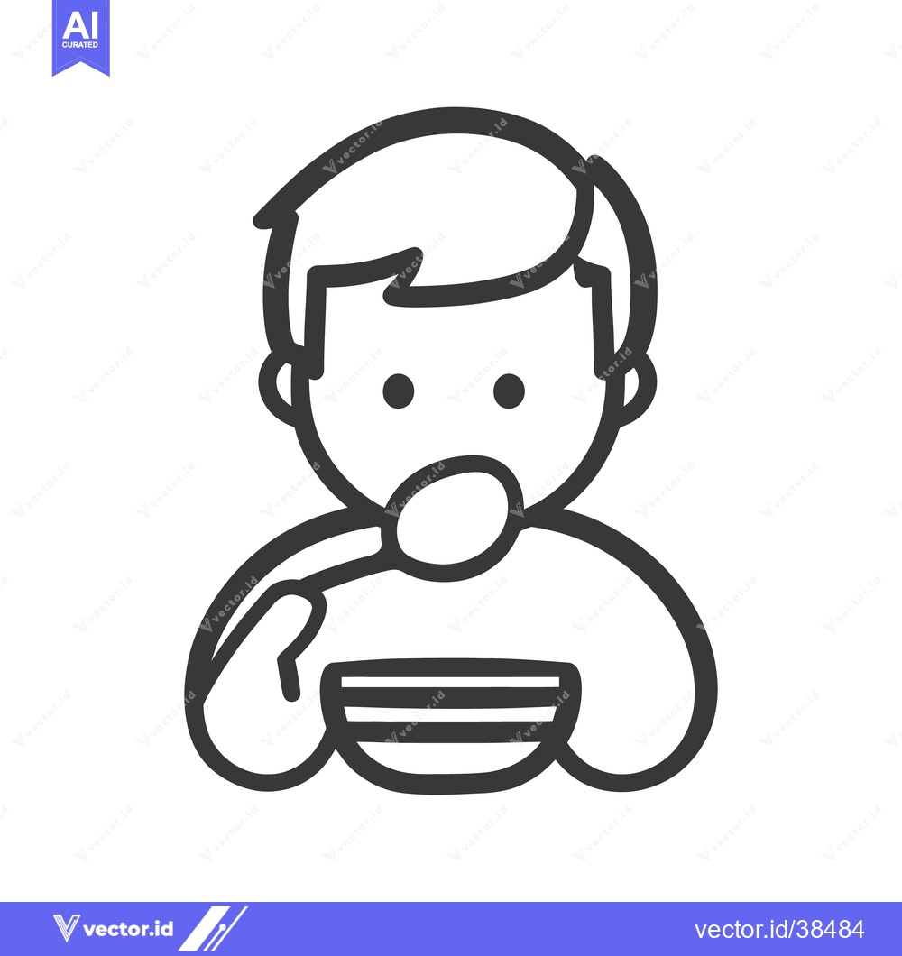 Premium Vector of Simple outline illustration depicts a person eating from a bowl with s