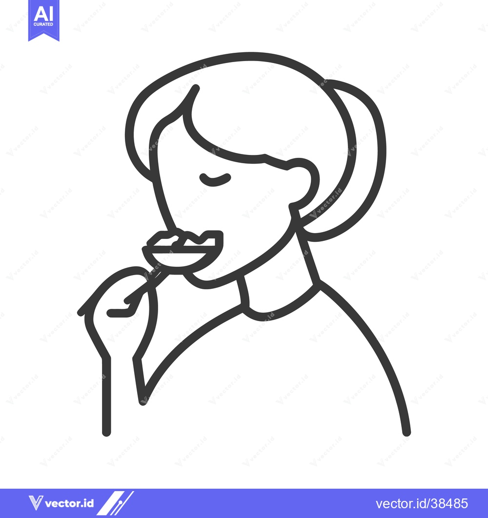 Premium Vector dari A person eating from a spoon represented in a line drawing