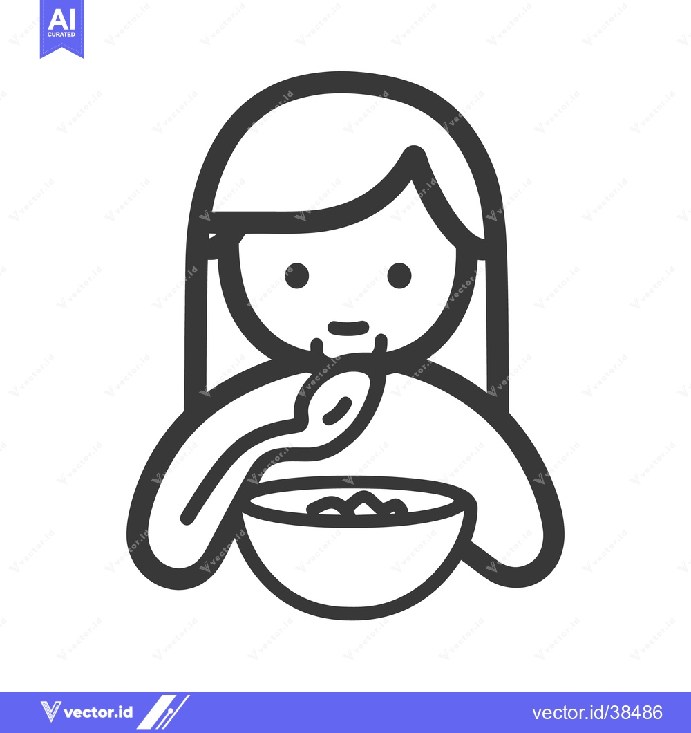 Premium Vector dari A simple line drawing shows a person eating from a bowl
