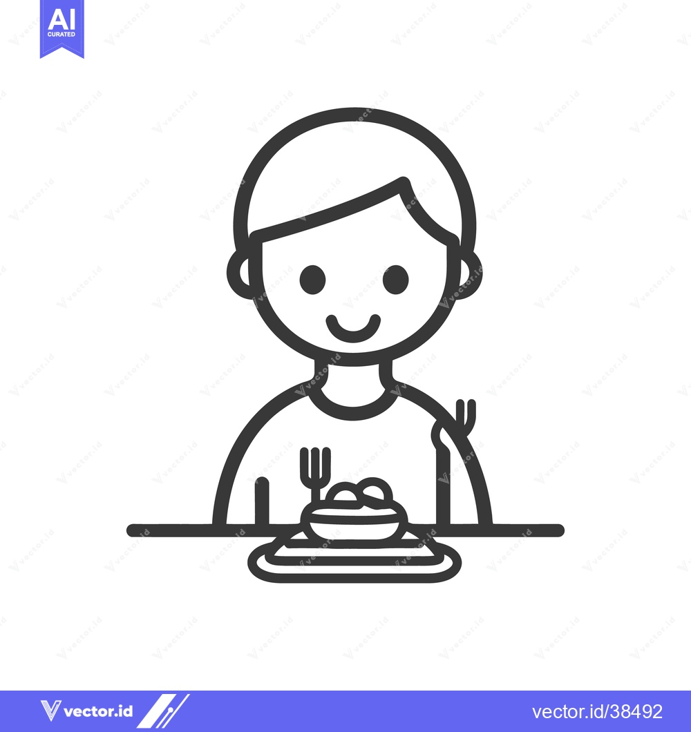 Premium Vector of A smiling person is eating at a table with utensils and food