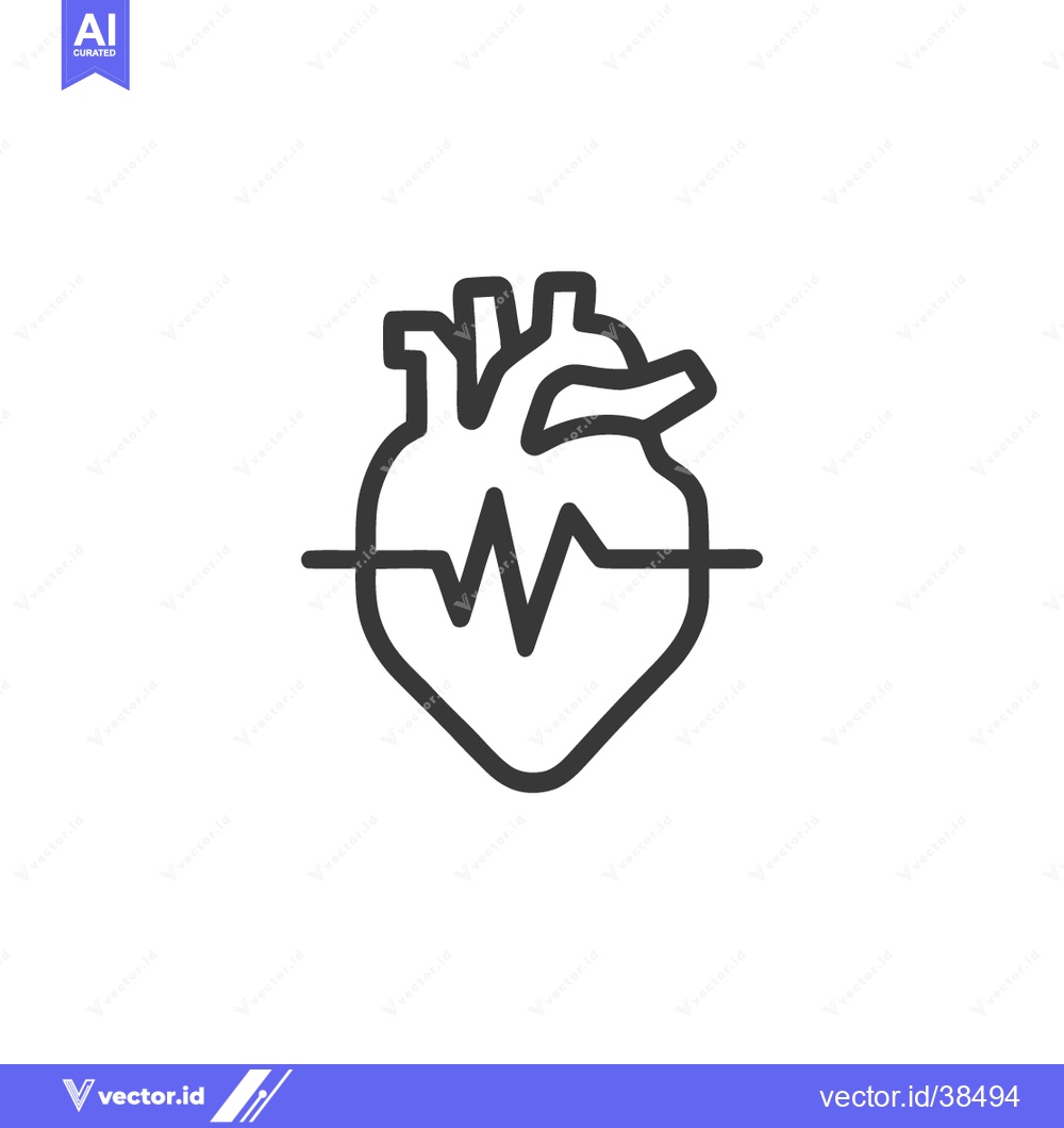 Premium Vector dari Heartbeat Line Art: Human Heart with ECG Rhythm Illustration on White