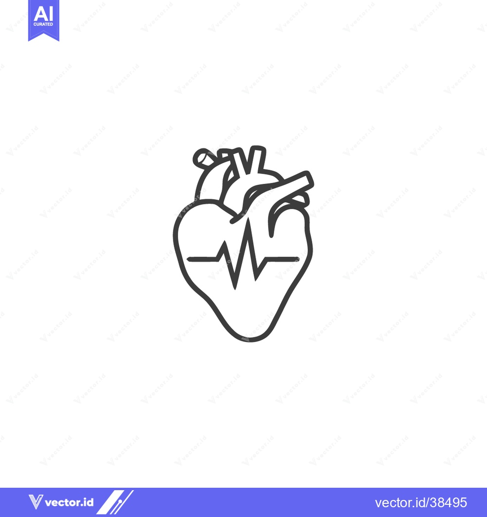 Premium Vector of Anatomical Heart Outline with ECG Line, Medical Icon on White