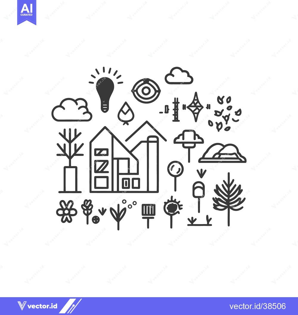Premium Vector dari A collection of simple line art illustrations of a landscape