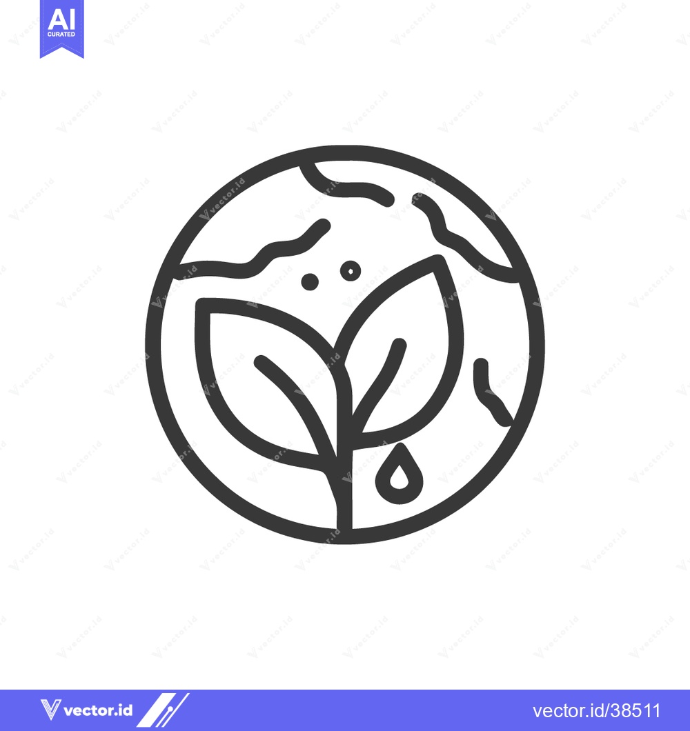 Premium Vector of Minimalist Icon: Sprout, Water Drop, and Earth Symbolizing Environment