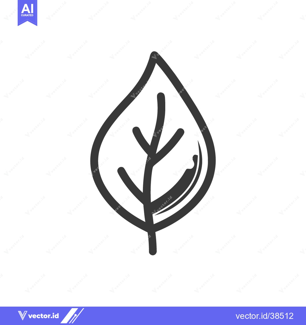 Premium Vector dari Minimalist Leaf Icon with Unique Vein Detail, Isolated on White Backgr