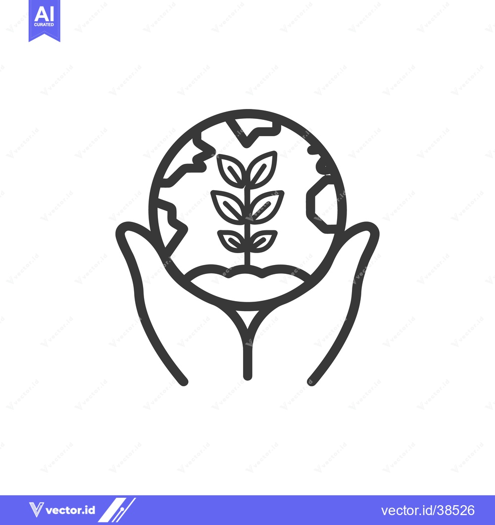 Premium Vector dari Hands gently cradling a globe containing a growing plant