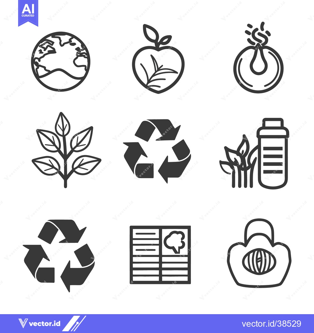 Premium Vector dari Simple monochrome icons depict different aspects of environmentalism a