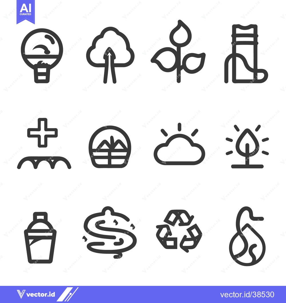 Premium Vector dari Black line icons depicting nature and recycling concepts presented her