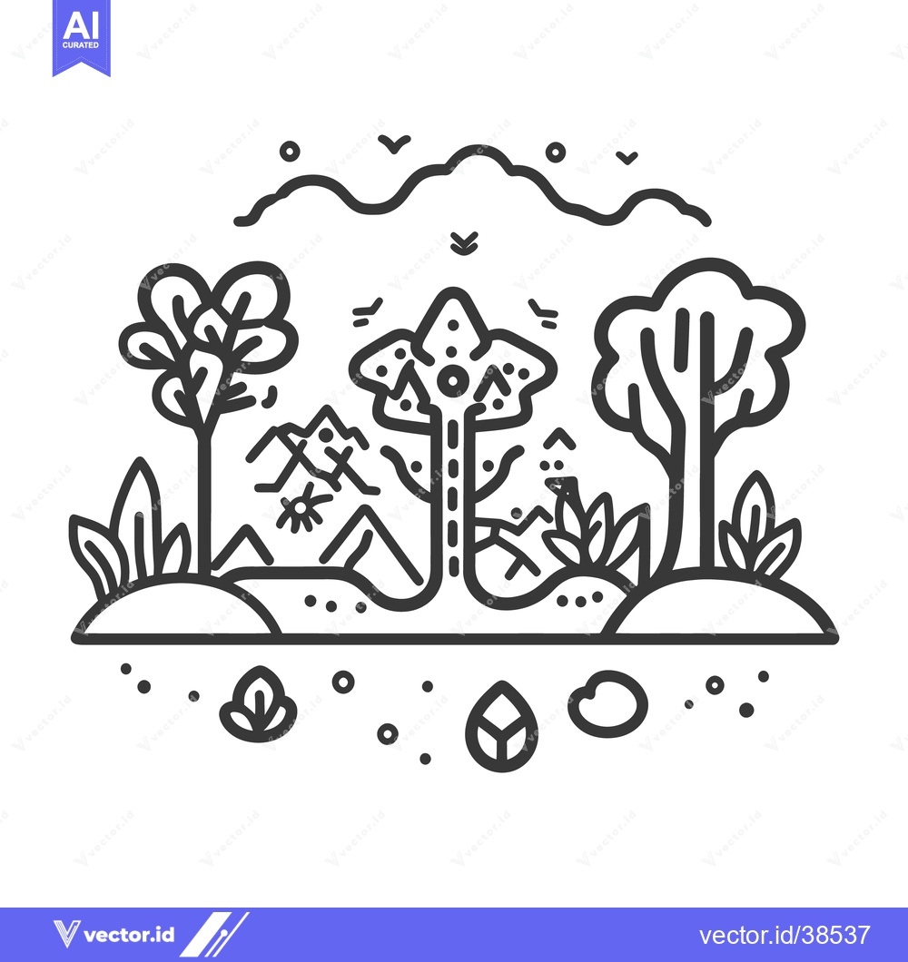 Premium Vector of Simple black and white line drawing of a serene landscape scene