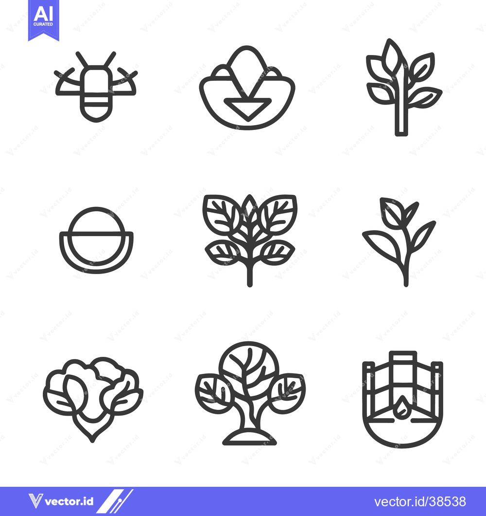 Premium Vector dari Collection of minimalistic outlined icons representing agriculture and
