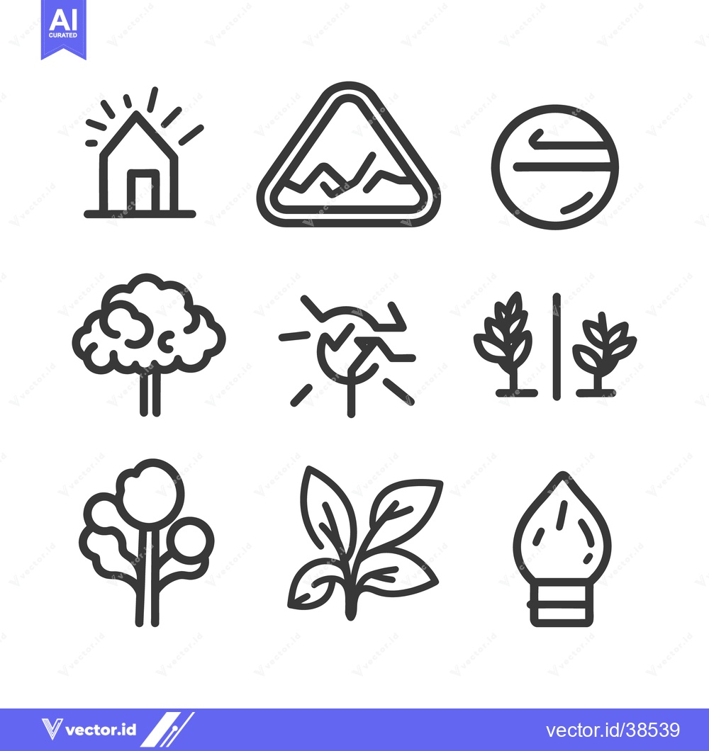 Premium Vector dari A collection of line art symbols representing natural and human elemen