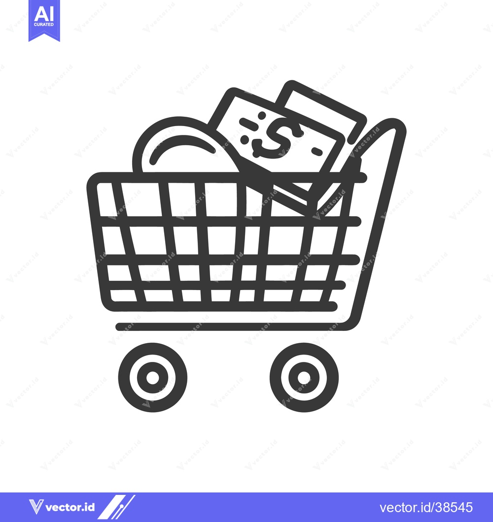 Premium Vector dari A shopping cart icon filled with some items and dollar symbols