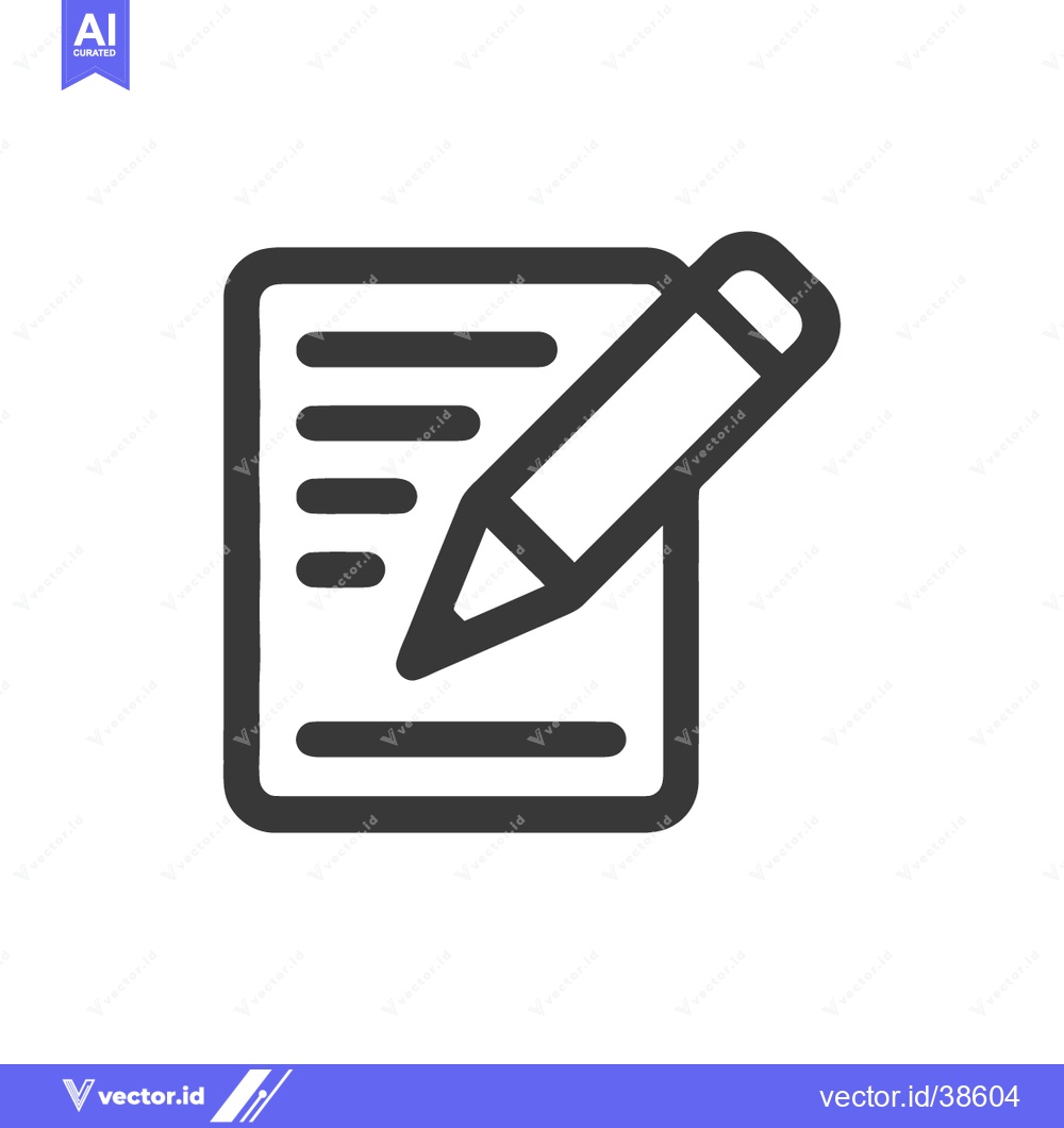 Premium Vector of Writing Icon: Pencil on Paper with Lines, Dark Outline, Minimalist Des