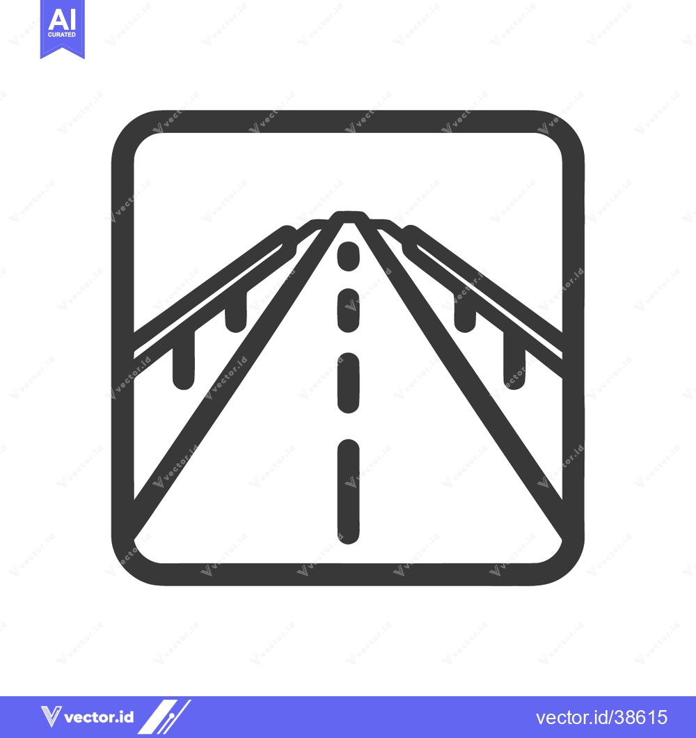 Premium Vector of Minimalist Road Icon: Perspective View with Guardrails and Dashed Cent