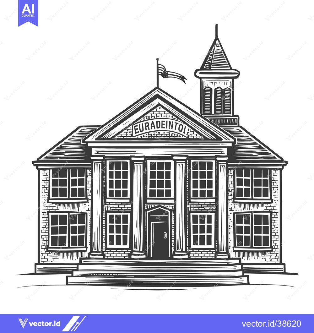 Premium Vector dari Classic Brick Building Architectural Drawing Illustration
