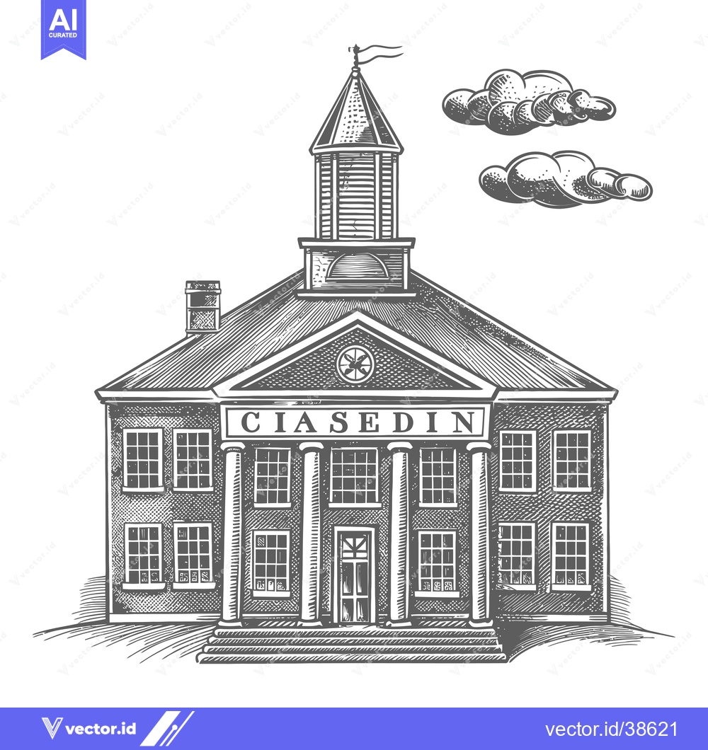 Premium Vector dari Classic Building Illustration with Central Columns and Tower