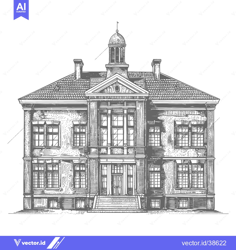 Premium Vector of A Classic Brick Building with a Central Dome