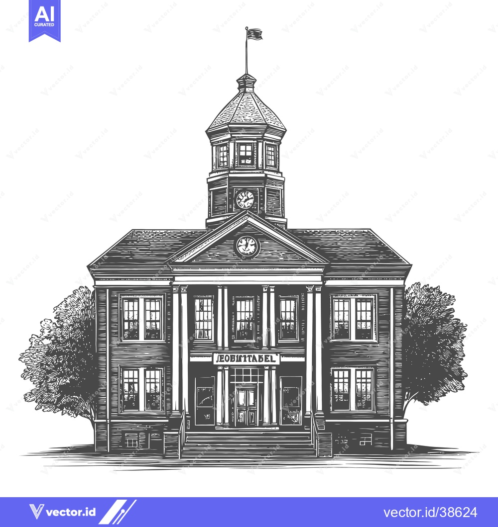 Premium Vector dari Classic School Building Architectural Illustration Drawing