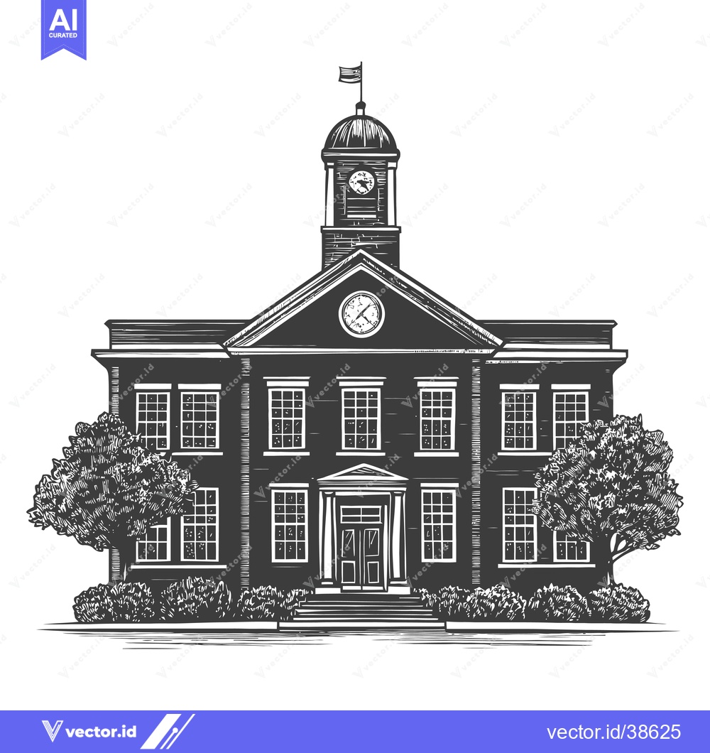 Premium Vector of Classic Town Hall Building With Clock Tower And Flag