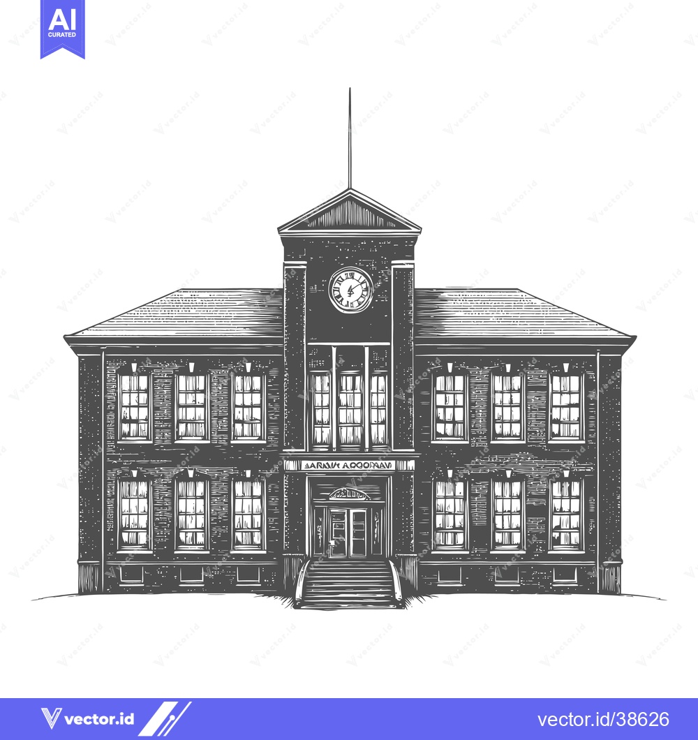 Premium Vector dari Engraving of a Classic Brick School Building