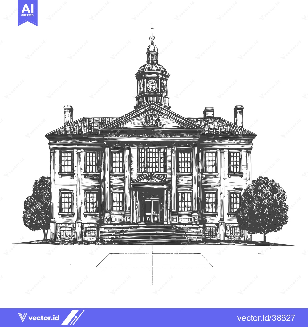 Premium Vector of Elegant Classical Building Architectural Design Drawing