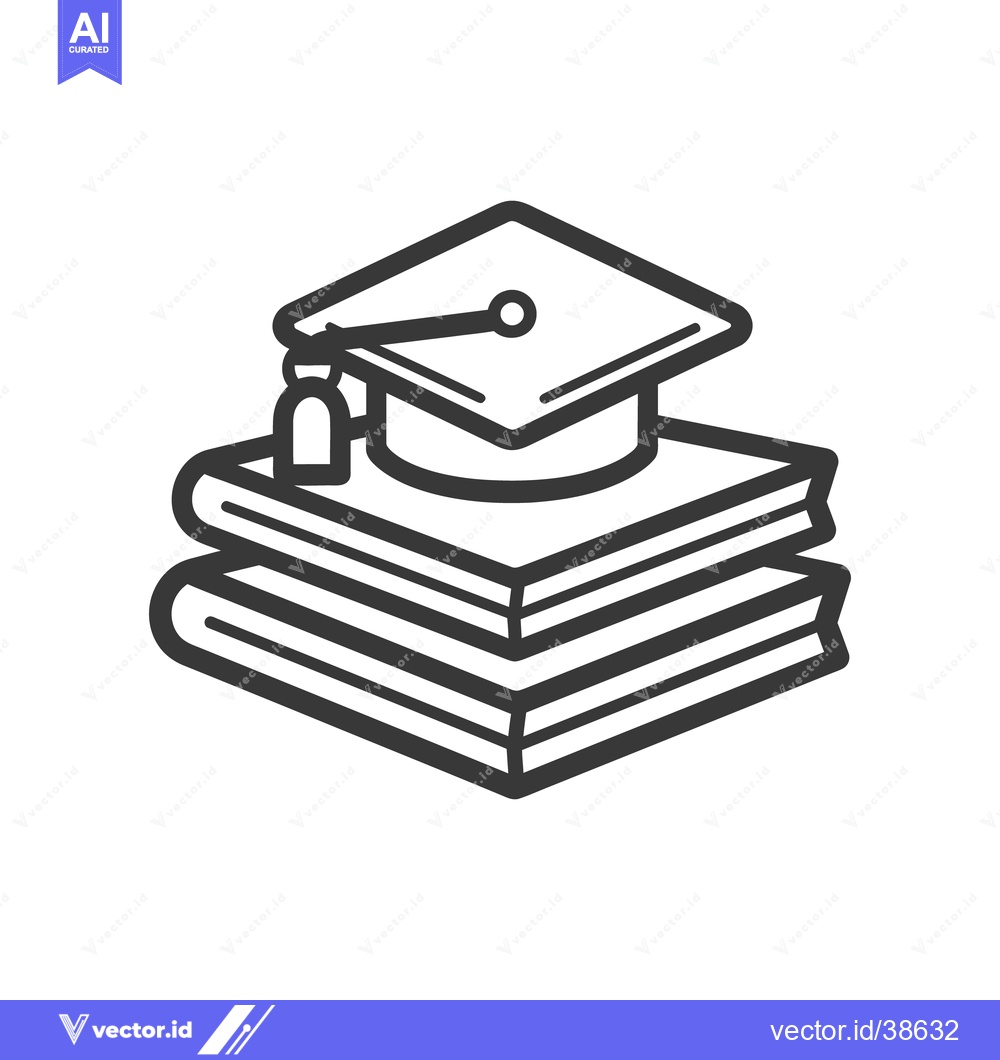 Premium Vector dari A black and white illustration of graduation cap and books