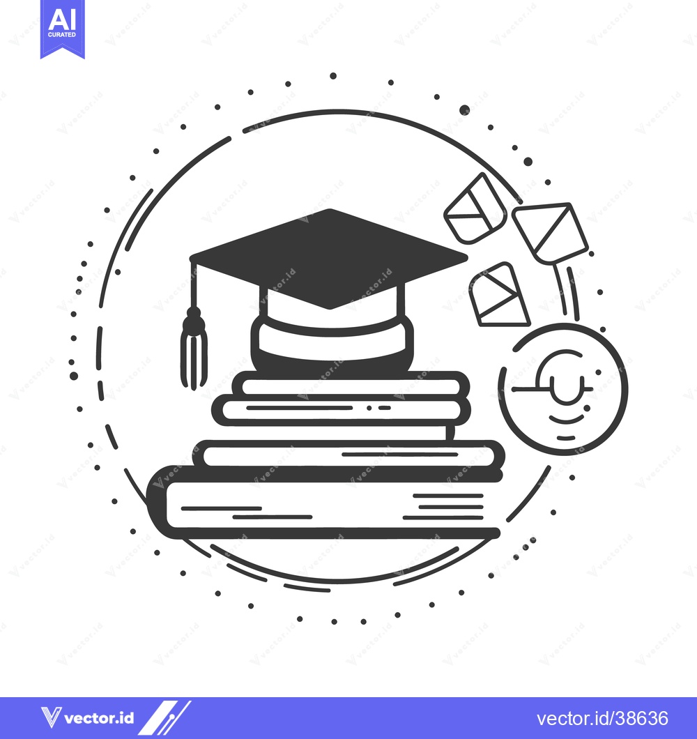 Premium Vector of Academic graduation cap and books enclosed in a circle illustration