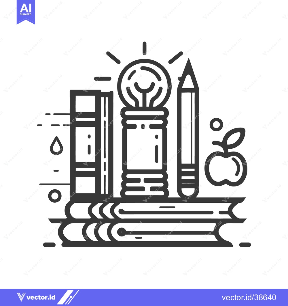 Premium Vector dari An illustrative image of books a pencil and a lightbulb