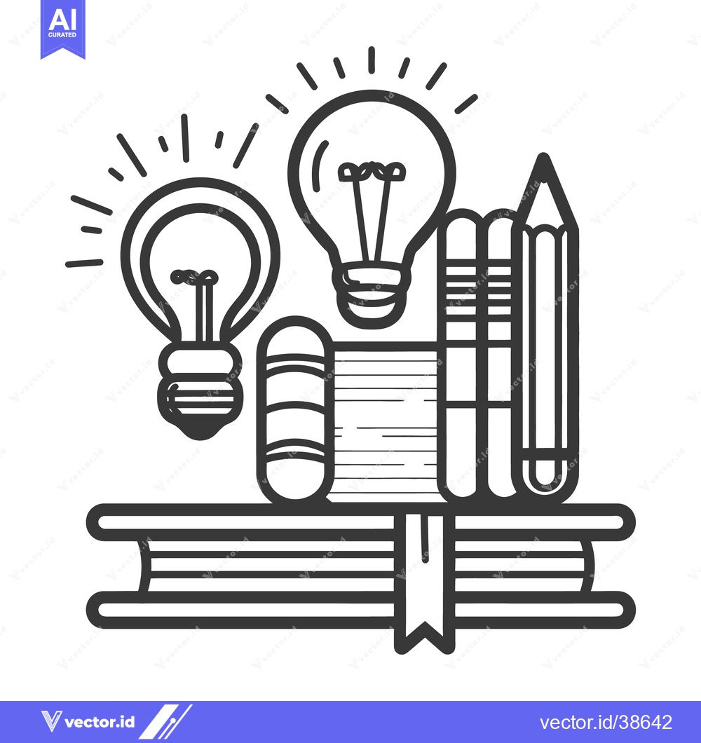 Premium Vector of An artistic illustration showcasing books pencils and illuminated ligh
