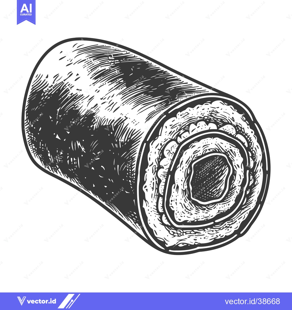 Premium Vector of Engraved illustration of a sushi roll cut in half