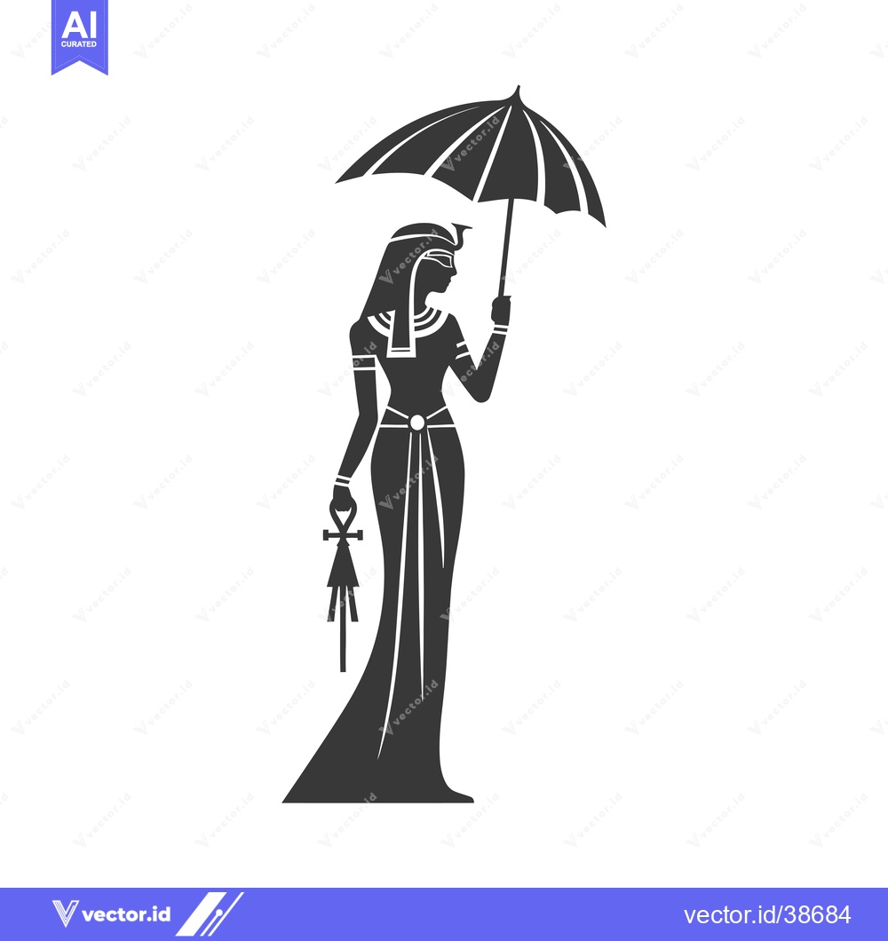 Premium Vector dari Egyptian Goddess Isis Holding Ankh and Umbrella